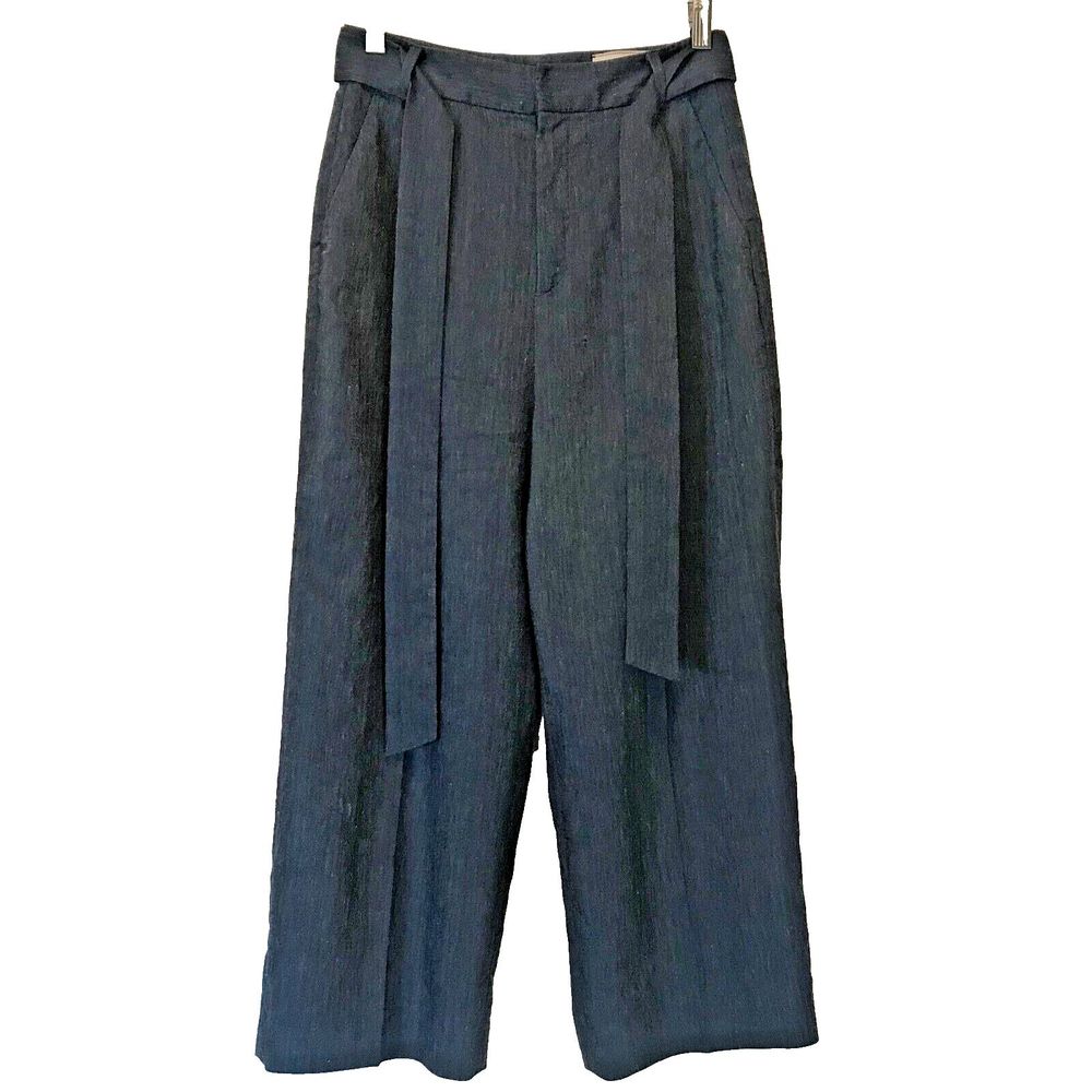 United Arrows Wide Leg Pants Women Blue Linen Elegant High Rise Size 36  xs